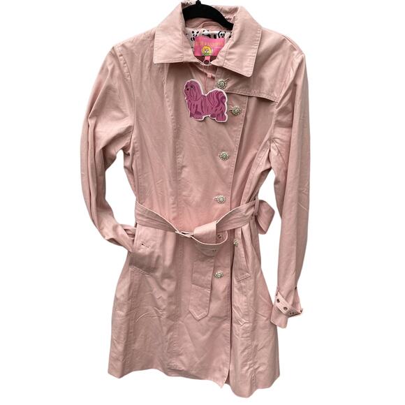 NWT Light Pink Mid Length Trench Coat 6 Embellished Rhinestone Feminine Whimsy - Picture 1 of 16